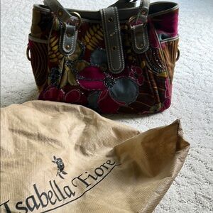 Isabella Fiore Red and Pink Shoulder Bag with Velvet Patchwork